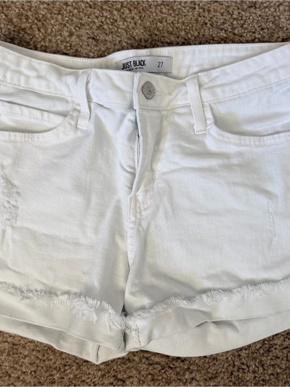 Just Black White Frayed Hem Denim Cutoff Shorts